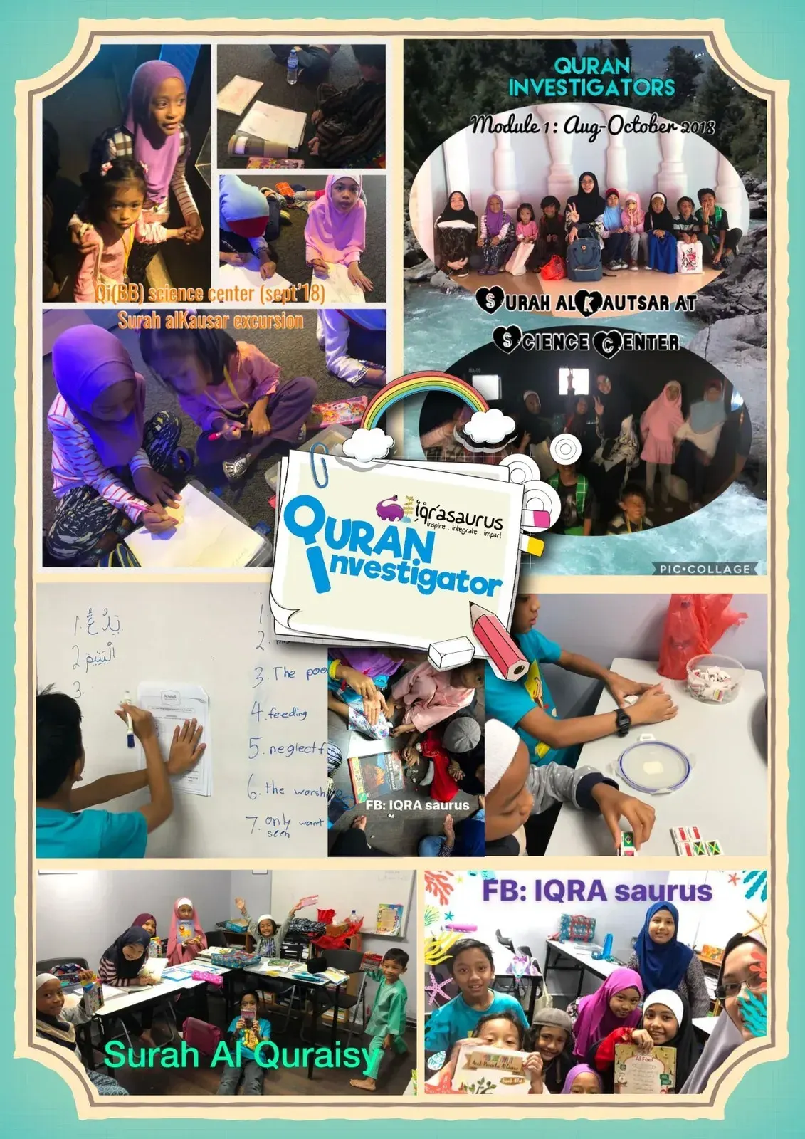 A Quran Investigators collage from Module 1 in 2018, with the group at the Science Centre