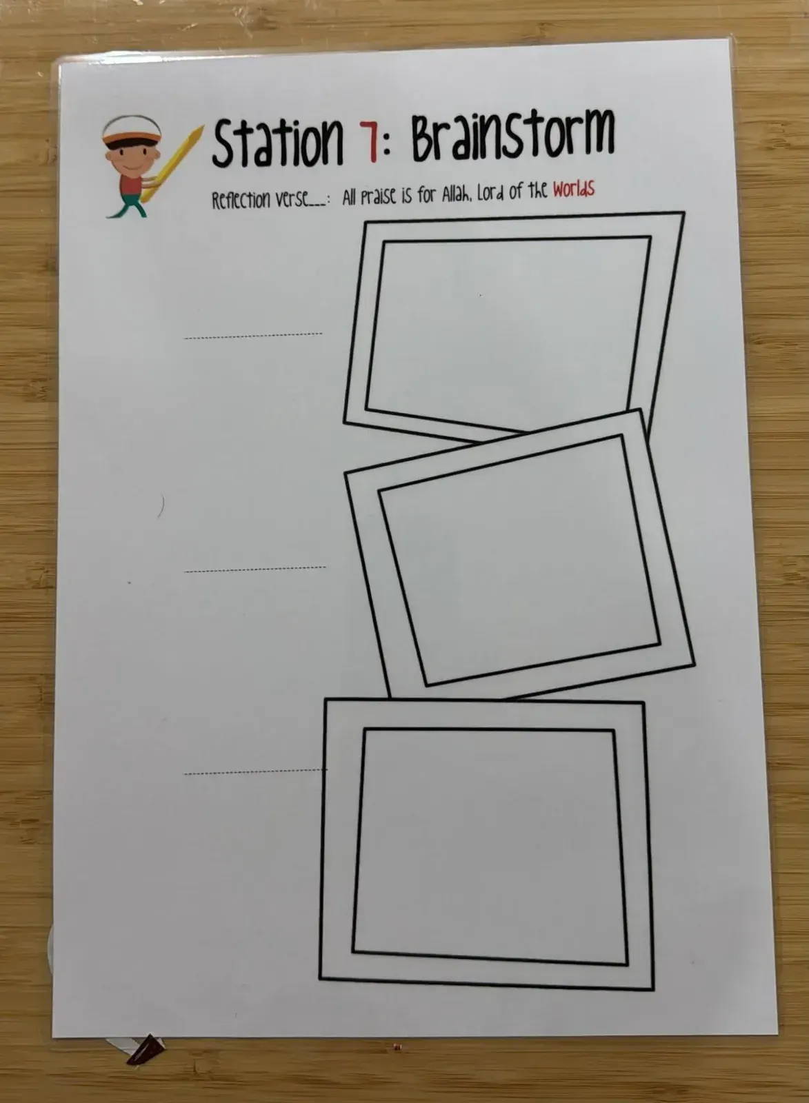 Station 7, Brainstorm: three empty frames for drawing thoughts about one verse