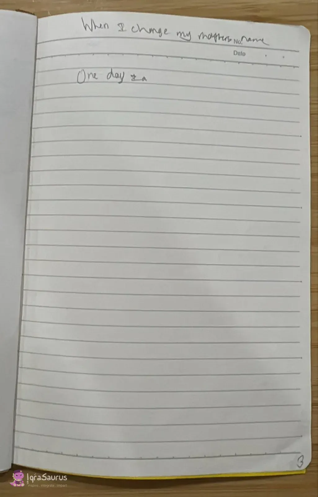 A lined page with a title and the start of one line, the rest left empty.