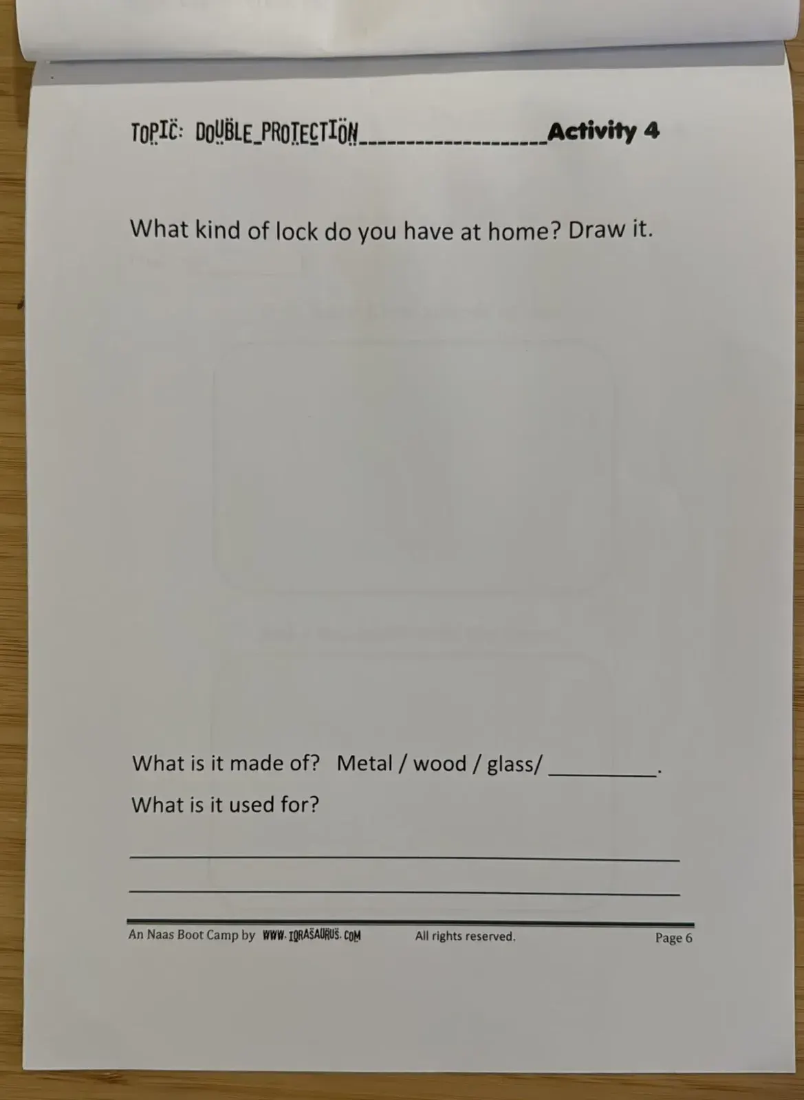 Activity 4: "What kind of lock do you have at home? Draw it."