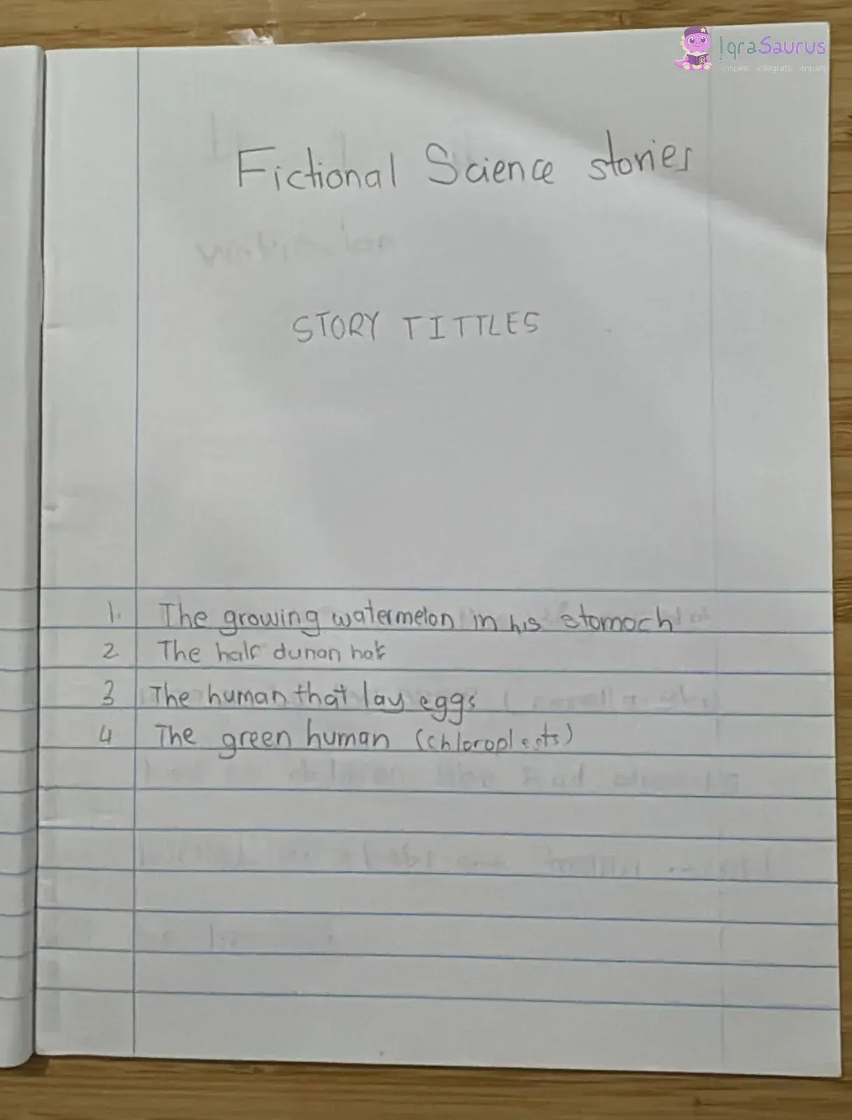 The first page of the journal: "Fictional Science stories" with a list of four story titles